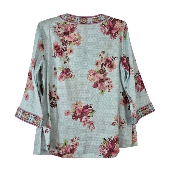 John Mark Women's Size S Floral Print Embroidered and Beaded Tunic Blue Pink 53 - Picture 5 of 14